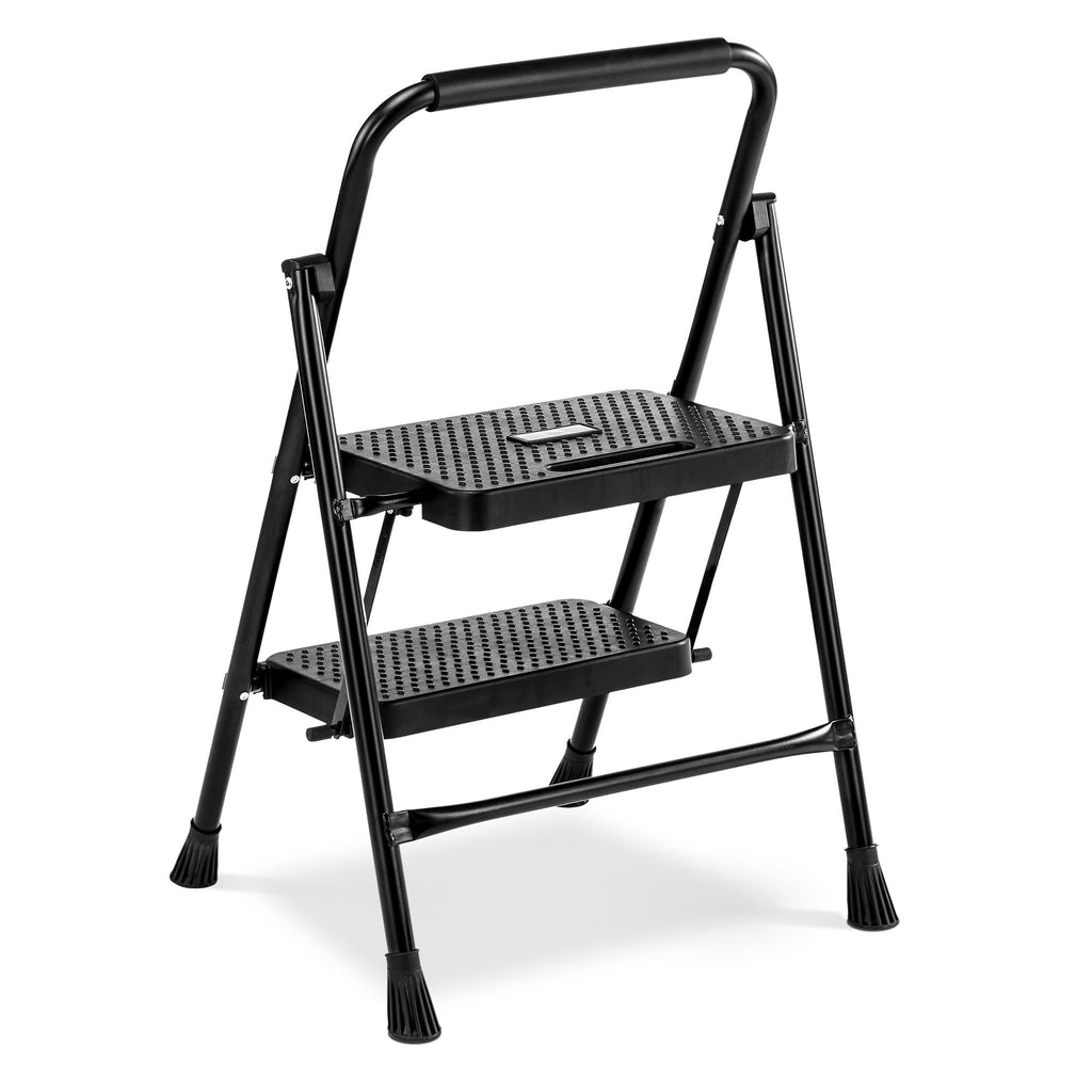 LIFERECORD Heavy Duty 800lbs 2-Step Folding Ladder, Sturdy Steel Step Stool with Wide Anti-Slip Pedals, Lightweight Portable Ladder for Home, Kitchen, Garage