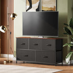 ACCVER 5-Drawer Fabric Dresser for Bedroom, Wood Top TV Stand, Closet and Chest, Clothes Storage Organizer, for Living Room, Apartment, Black