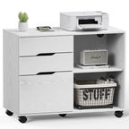 LIFERECORD 3-Drawer Lateral File Cabinet with Wheels, Mobile Rolling File Cabinet with Adjustable Shelf, Printer Stand for Home Office, Under Desk Storage Organizer, Wood Filing Cabinet White