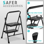 LIFERECORD Heavy Duty 800lbs 2-Step Folding Ladder, Sturdy Steel Step Stool with Wide Anti-Slip Pedals, Lightweight Portable Ladder for Home, Kitchen, Garage