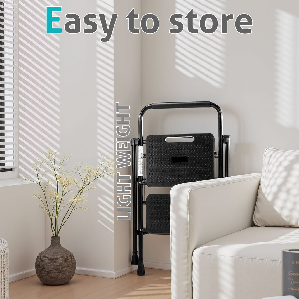 LIFERECORD Heavy Duty 800lbs 2-Step Folding Ladder, Sturdy Steel Step Stool with Wide Anti-Slip Pedals, Lightweight Portable Ladder for Home, Kitchen, Garage