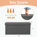 ACCVER 30 Inches Foldable Storage Ottoman Bench - 660lbs Large Padded Seat Foot Rest w/ 154L Storage Chest, for Bedroom, Living Room & Entryway, Linen Grey