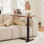 ACCVER Adjustable Overbed Table with Wheels for Hospital and Home Use, Rolling Laptop Desk and Mobile Standing Desk Portable Convenient Height, Brown