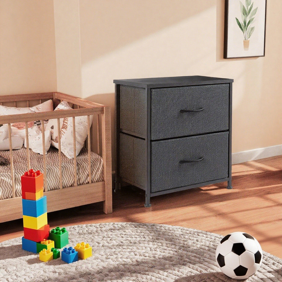 ACCVER 20-inch Tall Nightstand with 2 Fabric Drawers, Small Bedside Dresser for Bedroom, Closet, Dorm, Compact Storage Furniture with Wooden Top, Grey