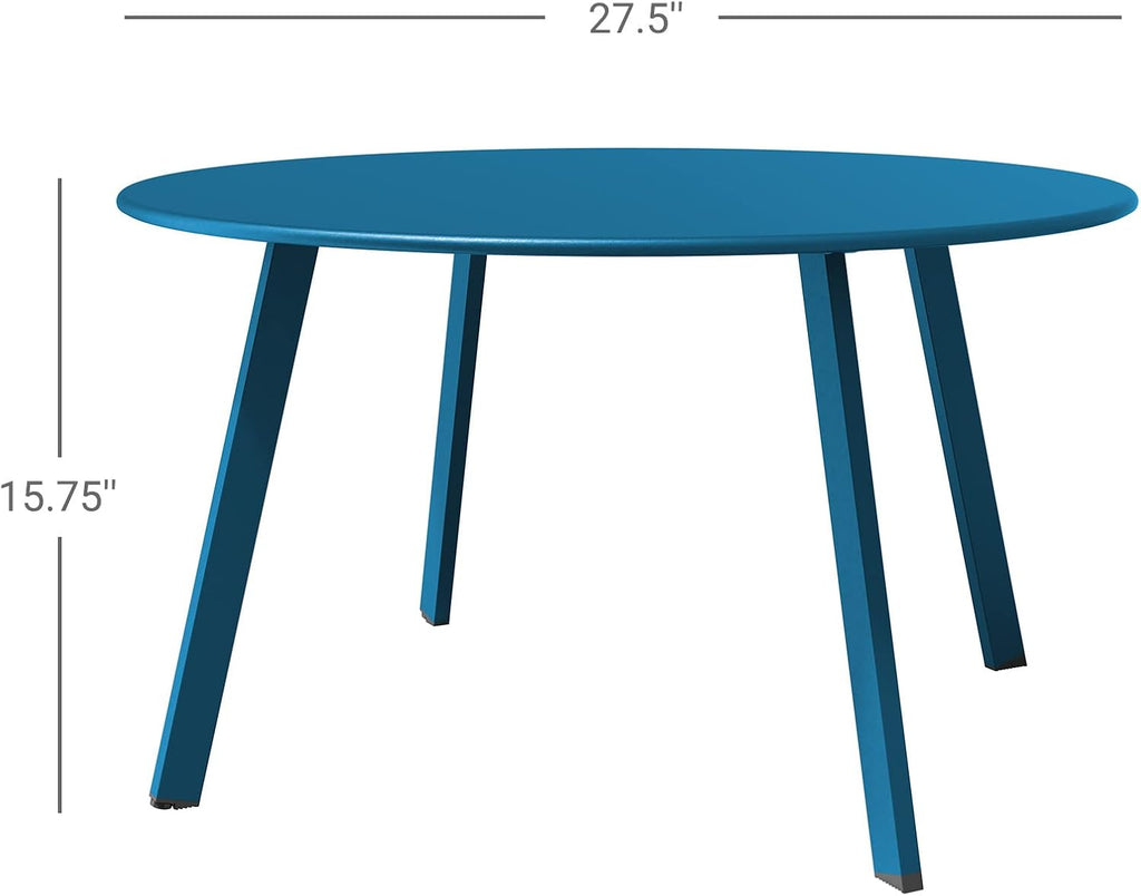 ACCVER 28 Inch Round Outdoor Coffee Table - Weatherproof Steel Patio Side Table for Deck, Backyard Outdoor & Indoor Use, Peacock Blue