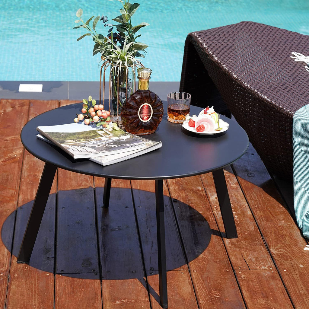 ACCVER 28 Inch Round Outdoor Coffee Table - Weatherproof Steel Patio Side Table for Deck, Backyard Outdoor & Indoor Use, Black