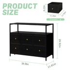 ACCVER 6-Drawer Dresser with Shelves, TV Stand with Fabric Drawers for Living Room, Closet and Chest for Bedroom & Apartment, Clothes Storage Organizer, Black