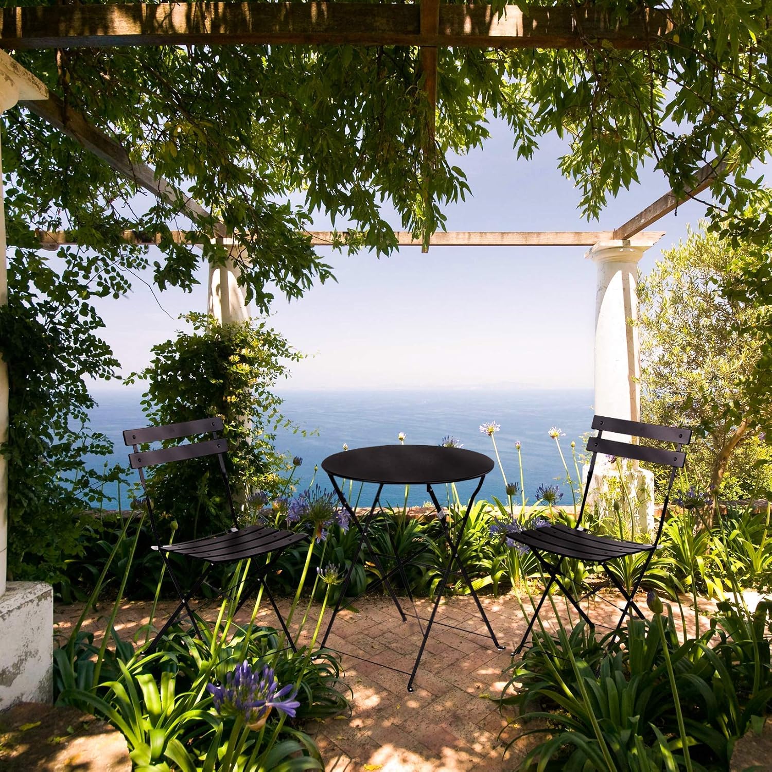 3-Piece Folding Bistro Set, 2 Chairs and 1 Table, Weather-Resistant Outdoor Indoor Conversation Set for Patio, Yard, Black