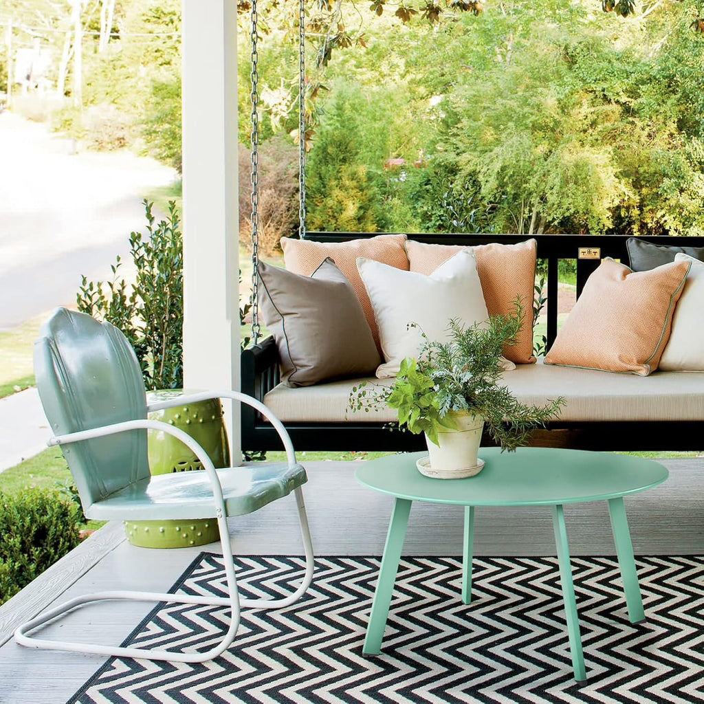 ACCVER 28 Inch Round Outdoor Coffee Table - Weatherproof Steel Patio Side Table for Deck, Backyard Outdoor & Indoor Use, Mint Green