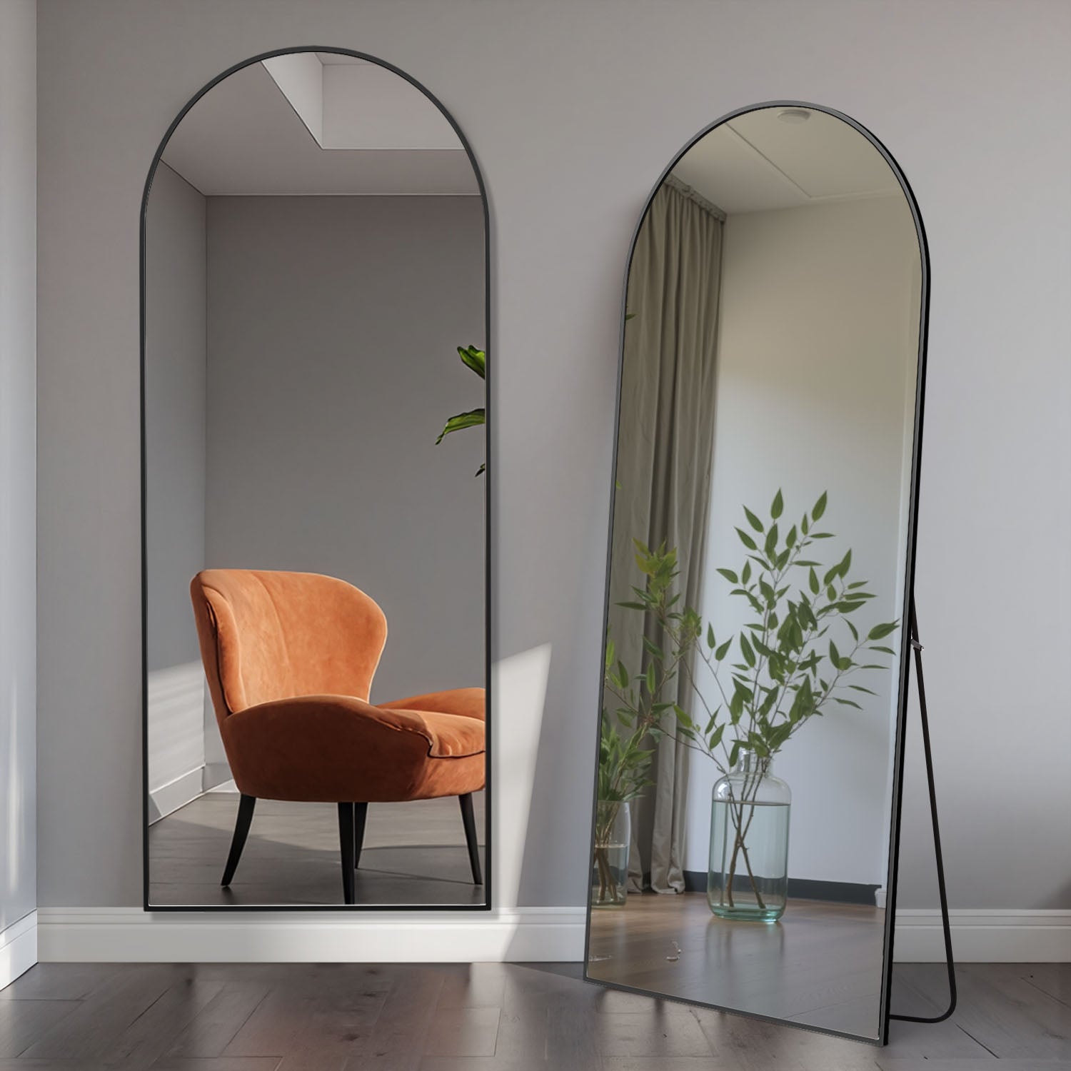 ACCVER 16"x60" Full Length Mirror - Classic Standing Mirror, Durable Aluminum Frame & Tempered Glass, Lean-to or Wall Mount for Bedroom/Dressing Room/Living Room, Arhced, Black