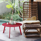 ACCVER 28 Inch Round Outdoor Coffee Table - Weatherproof Steel Patio Side Table for Deck, Backyard Outdoor & Indoor Use, Red