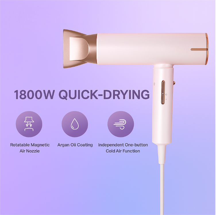 LIFERECORD High Speed Hair Dryer with 200 Million Negative Ions, Magnetic Nozzle, Cold Air & Argan Oil Coating, Lightweight Professional Blow Dryer for Fast Drying, Frizz Control, Home Salon Use