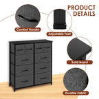 ACCVER Dresser for Bedroom 10 Storage drawer, Fabric Closet Chests Organizer Tower with Wooden Top Metal Frame for Living Room Hallway Entryway