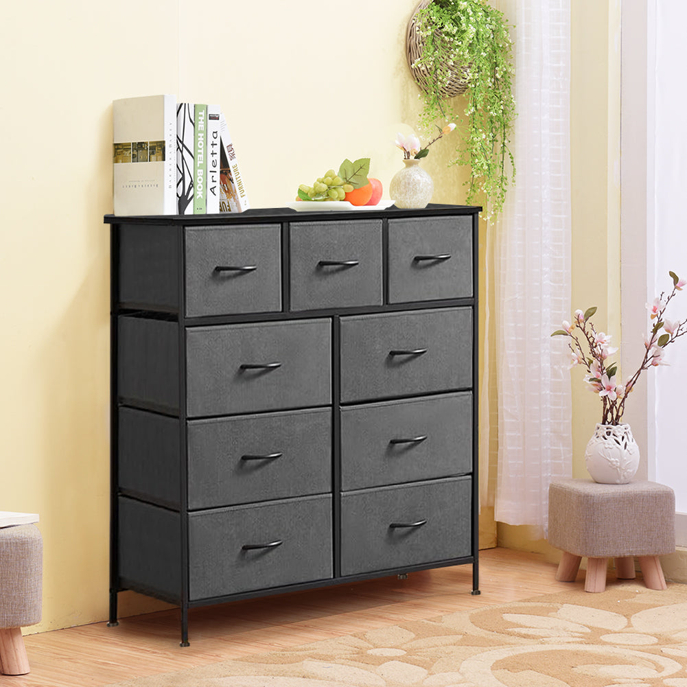 ACCVER 9-Drawer Fabric Dresser with Wood Top & Metal Frame, Closet and Chest for Bedroom, Clothes Storage Organizer, for Living Room, Apartment,Dark Grey