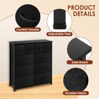 ACCVER Dresser for Bedroom 10 Storage drawer, Fabric Closet Chests Organizer Tower with Wooden Top Metal Frame for Living Room Hallway Entryway