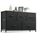 ACCVER 5-Drawer Fabric Dresser for Bedroom, Wood Top TV Stand, Closet and Chest, Clothes Storage Organizer, for Living Room, Apartment, Black