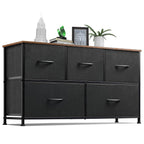 ACCVER 5-Drawer Fabric Dresser for Bedroom, Wood Top TV Stand, Closet and Chest, Clothes Storage Organizer, for Living Room, Apartment, Black