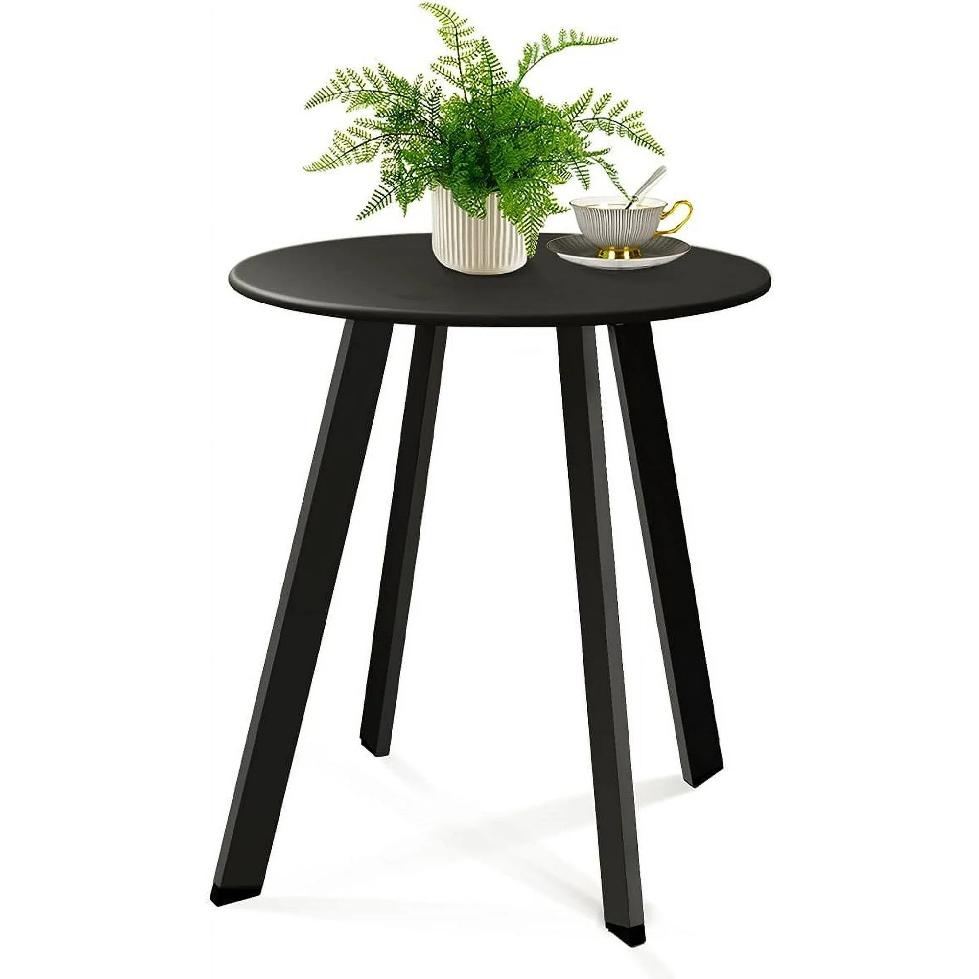LIFERECORD Small Side Table – Indoor & Outdoor Steel Powder Coated Round Patio Table with Square Legs for Patio, Living Room, Bedroom, Black