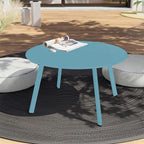 ACCVER 28 Inch Round Outdoor Coffee Table - Weatherproof Steel Patio Side Table for Deck, Backyard Outdoor & Indoor Use, Blue