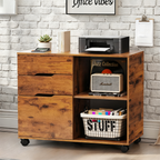 LIFERECORD 3-Drawer Lateral File Cabinet with Wheels, Mobile Rolling File Cabinet with Adjustable Shelf, Printer Stand for Home Office, Under Desk Storage Organizer, Wood Filing Cabinet Rustic Brown