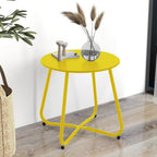 ACCVER Outdoor Side Table, 18-inch Small Round Side Snack Table with Adjustable Feet, Anti-Rust Metal End Accent Table for Patio Porch Balcony, Yellow