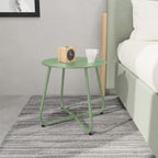 ACCVER Outdoor Side Table, 18-inch Small Round Side Snack Table with Adjustable Feet, Anti-Rust Metal End Accent Table for Patio Porch Balcony, Green