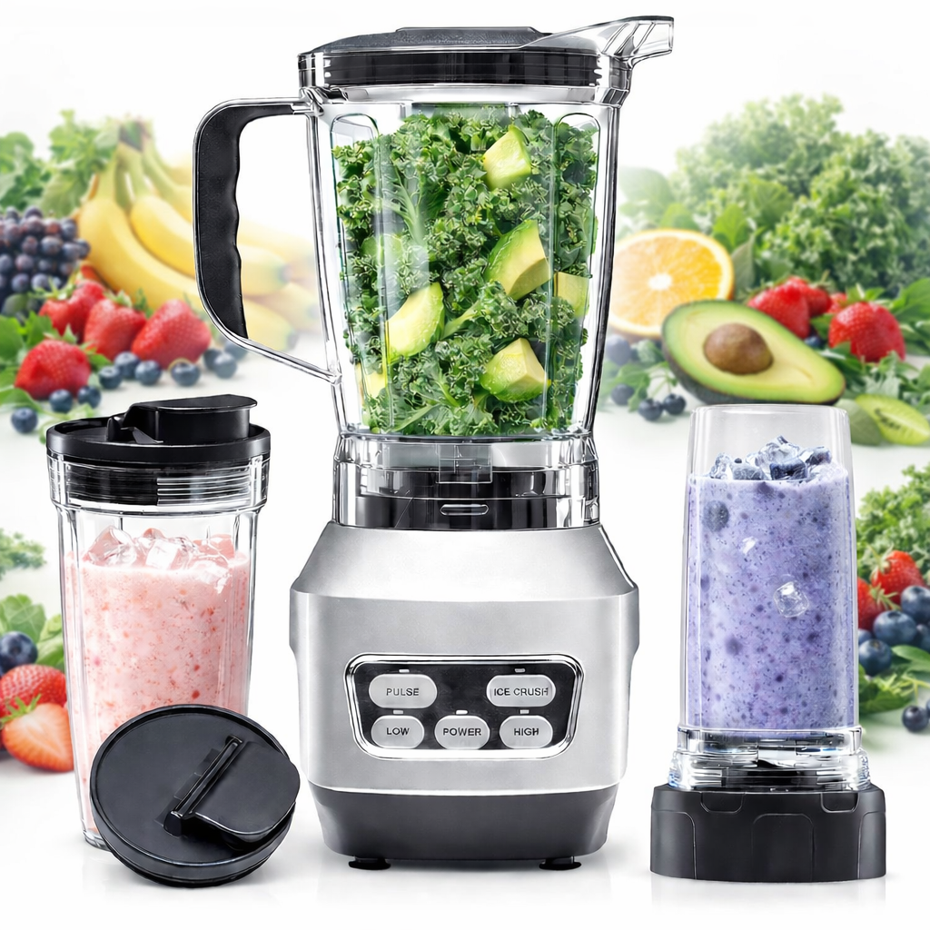 Airdown Blender for Smoothies 1200W Blender with To-Go Cup, Stainless Steel Blade, 59 oz Blender and Grinder Combo for Ice Crushing, Nuts, Shakes, BPA-Free