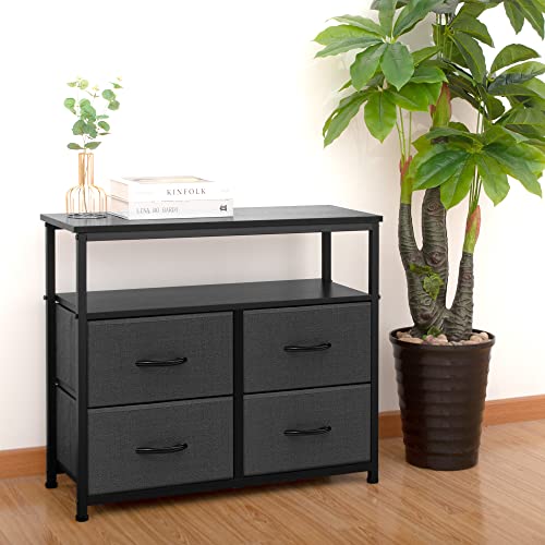 ACCVER Dresser for Bedroom TV Stand with Storage Entertainment Center Dresser with 4 Fabric Drawers with Open Storage Shelf for Bedroom Living Room Hallway