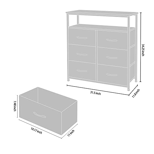 ACCVER Dresser for Bedroom TV Stand with Storage Entertainment Center Dresser with 6 Fabric Drawers with Open Storage Shelf for Bedroom Living Room Hallway