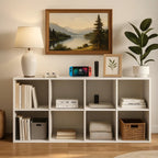 LIFERECORD 8 Cube Storage Organizer Bookshelf with 4 Removable Back Panels, Open Cube Bookcase for Living Room, Bedroom, Home Office, 47.7" L x 11.6" W x 23.2" H, White Bookcase