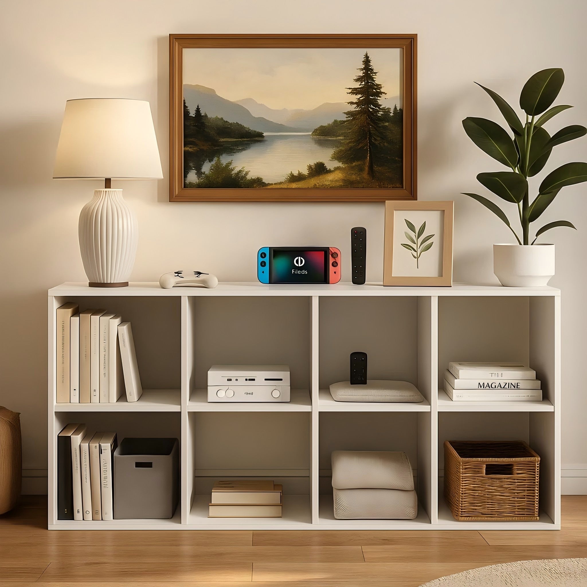 LIFERECORD 8 Cube Storage Organizer Bookshelf with 4 Removable Back Panels, Open Cube Bookcase for Living Room, Bedroom, Home Office, 47.7" L x 11.6" W x 23.2" H, White Bookcase