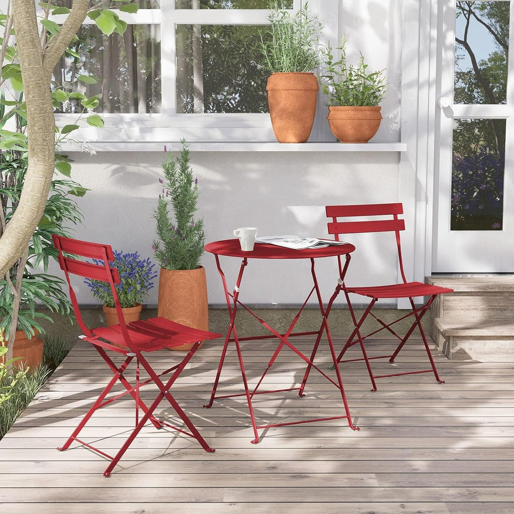 3-Piece Folding Bistro Set, 2 Chairs and 1 Table, Weather-Resistant Outdoor Indoor Conversation Set for Patio, Yard, Red