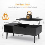 LIFERECORD Lift Top Coffee Table with Hidden Compartment, Wooden Center Tables with Storage Shelf for Living Room, Reception Room, Classic Black