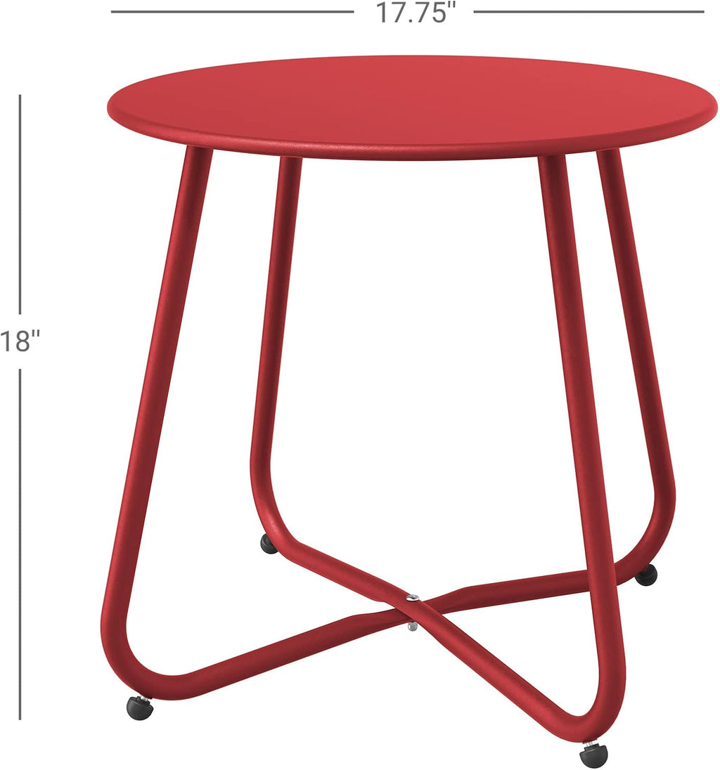 ACCVER Outdoor Side Table, 18-inch Small Round Side Snack Table with Adjustable Feet, Anti-Rust Metal End Accent Table for Patio Porch Balcony, Red