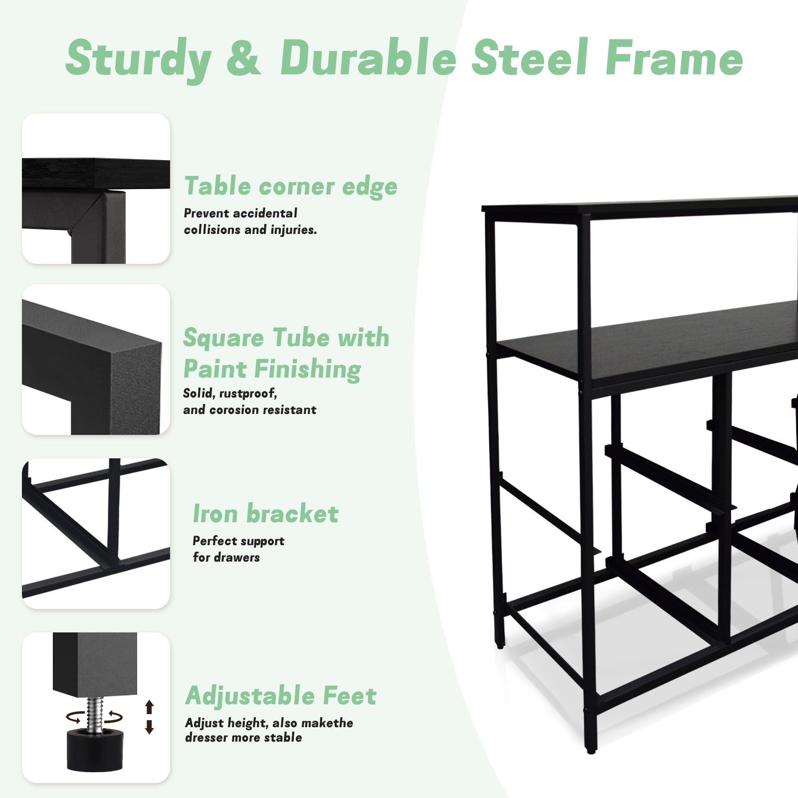 ACCVER 6-Drawer Dresser with Shelves, TV Stand with Fabric Drawers for Living Room, Closet and Chest for Bedroom & Apartment, Clothes Storage Organizer, Black