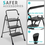 LIFERECORD Heavy Duty 800lbs 3-Step Folding Ladder, Sturdy Steel Step Stool with Wide Anti-Slip Pedals, Lightweight Portable Ladder for Home, Kitchen, Garage