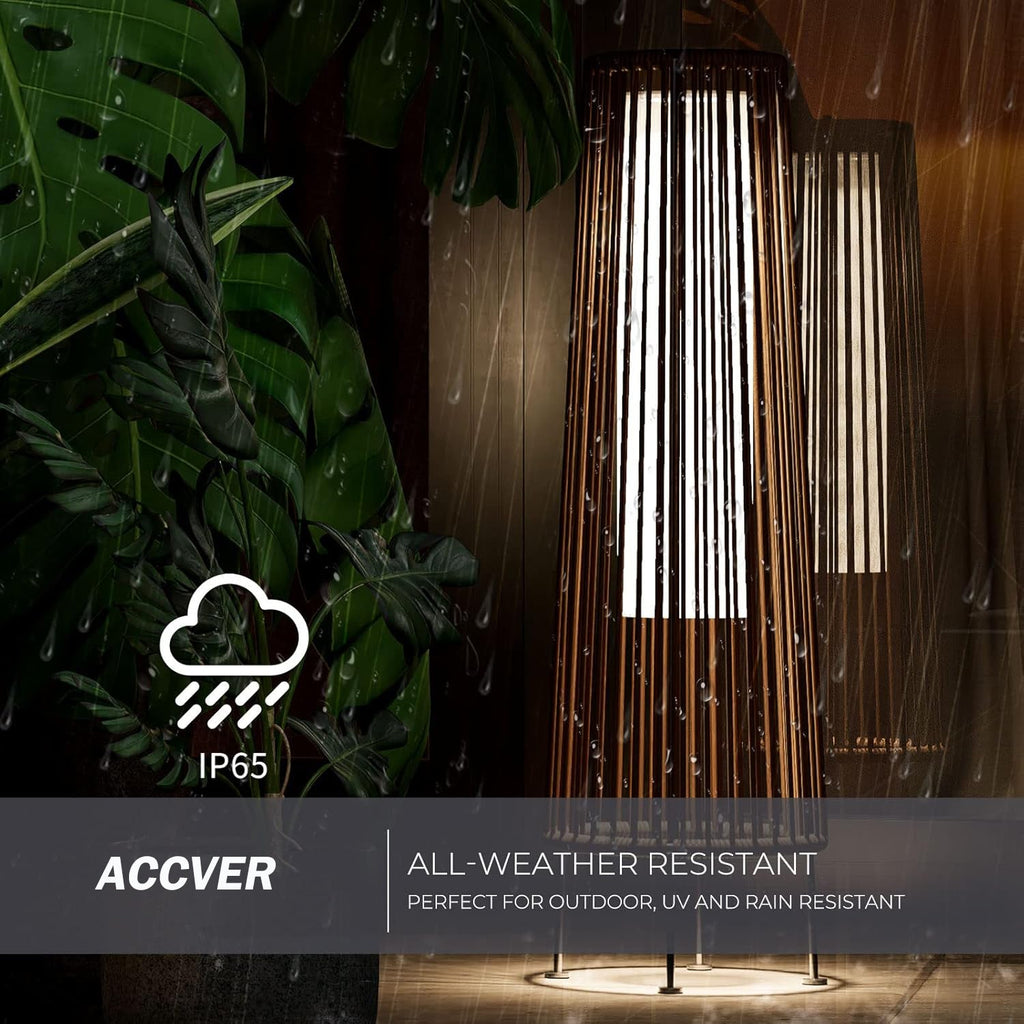 ACCVER Outdoor Floor Lamp 2-Pack, All-Weather Wicker Outdoor Solar Floor Lights, Waterproof, Dark Brown