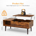 LIFERECORD Lift Top Coffee Table with Hidden Compartment, Wooden Center Tables with Storage Shelf for Living Room, Reception Room, Brown