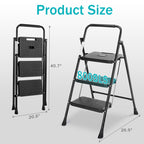 LIFERECORD Heavy Duty 800lbs 3-Step Folding Ladder, Sturdy Steel Step Stool with Wide Anti-Slip Pedals, Lightweight Portable Ladder for Home, Kitchen, Garage