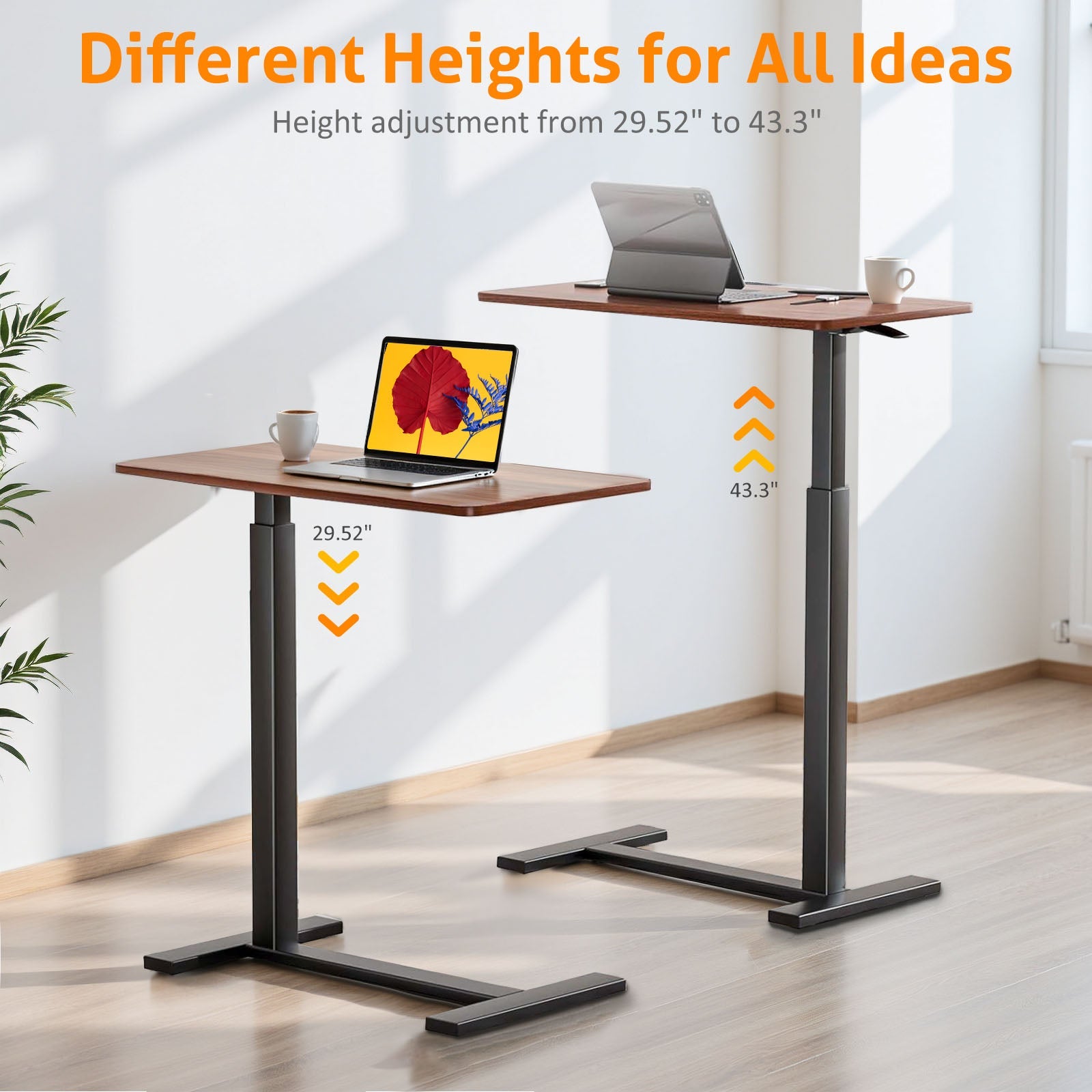 ACCVER Adjustable Overbed Table with Wheels for Hospital and Home Use, Rolling Laptop Desk and Mobile Standing Desk Portable Convenient Height, Brown