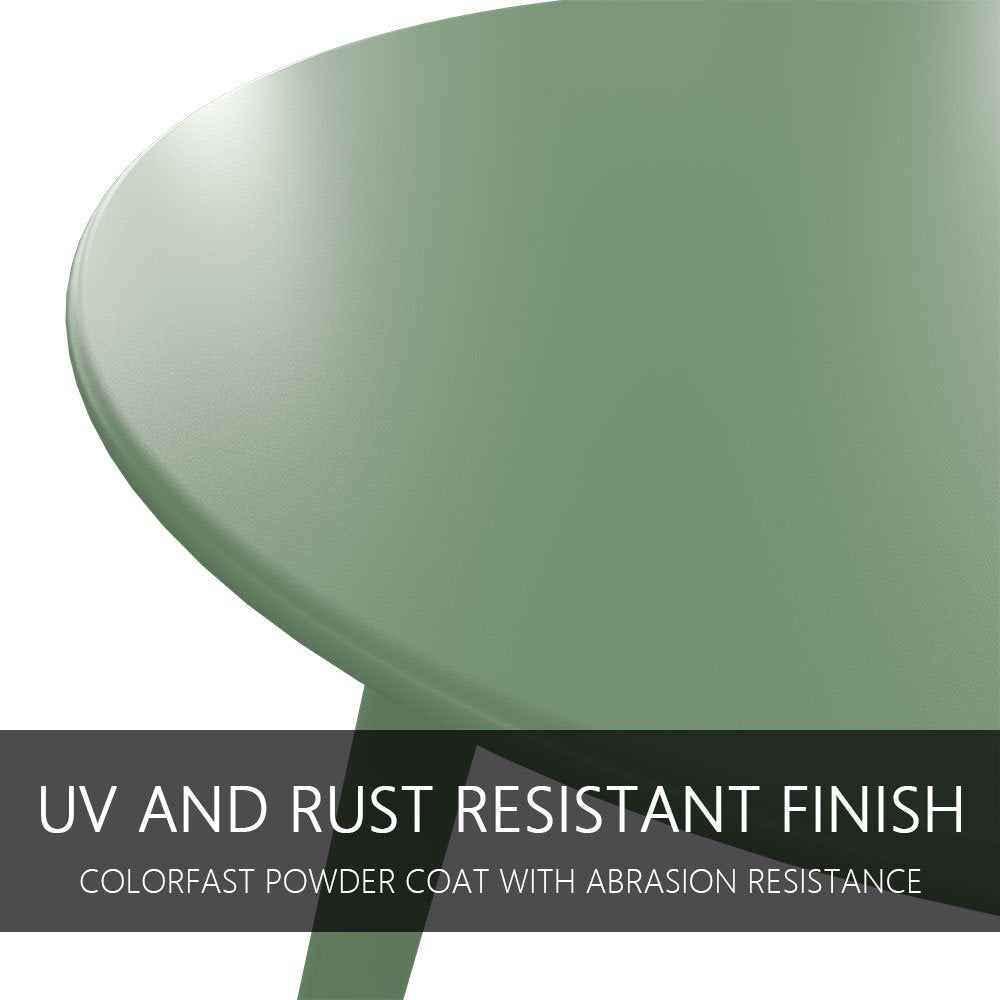 LIFERECORD Small Side Table – Indoor & Outdoor Steel Powder Coated Round Patio Table with Square Legs for Patio, Living Room, Bedroom, Green