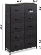ACCVER 10-Drawer Fabric Dresser with Wood Top & Metal Frame, Closet and Chest for Bedroom, Clothes Storage Organizer, for Living Room, Apartment,Black