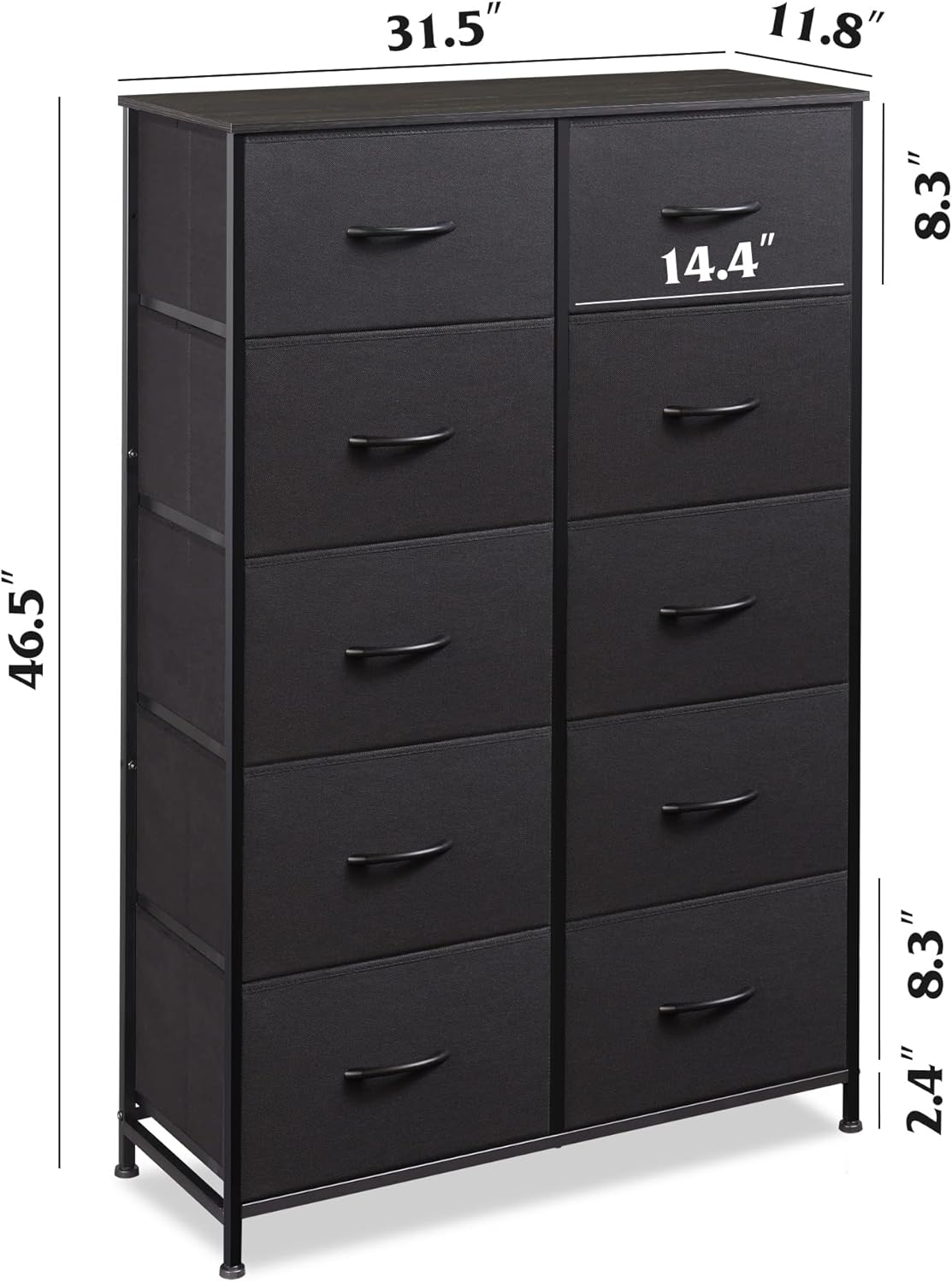 ACCVER 10-Drawer Fabric Dresser with Wood Top & Metal Frame, Closet and Chest for Bedroom, Clothes Storage Organizer, for Living Room, Apartment,Black