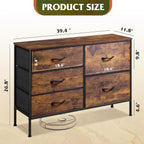 ACCVER 5-Drawer Fabric Dresser with Wood Top & Metal Frame, Closet and Chest for Bedroom, Clothes Storage Organizer, for Living Room, Apartment,Brown
