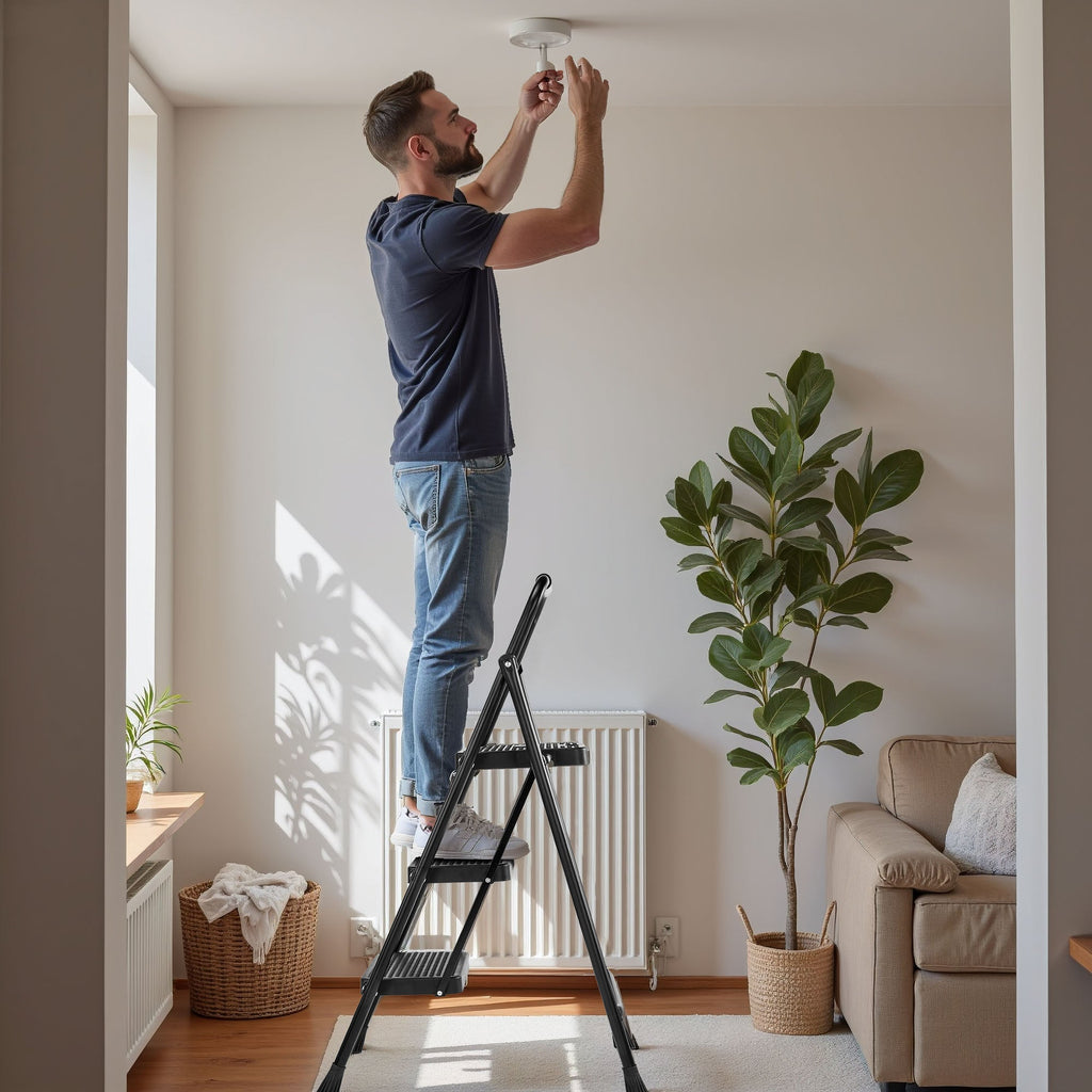LIFERECORD Heavy Duty 800lbs 3-Step Folding Ladder, Sturdy Steel Step Stool with Wide Anti-Slip Pedals, Lightweight Portable Ladder for Home, Kitchen, Garage