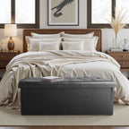 ACCVER 43" Storage Bench - Faux Leather Foldable Ottoman Upholstered Entryway Bench, 660lbs Large End of Bed Bench with Storage Chest for Bedroom, Living Room, Black