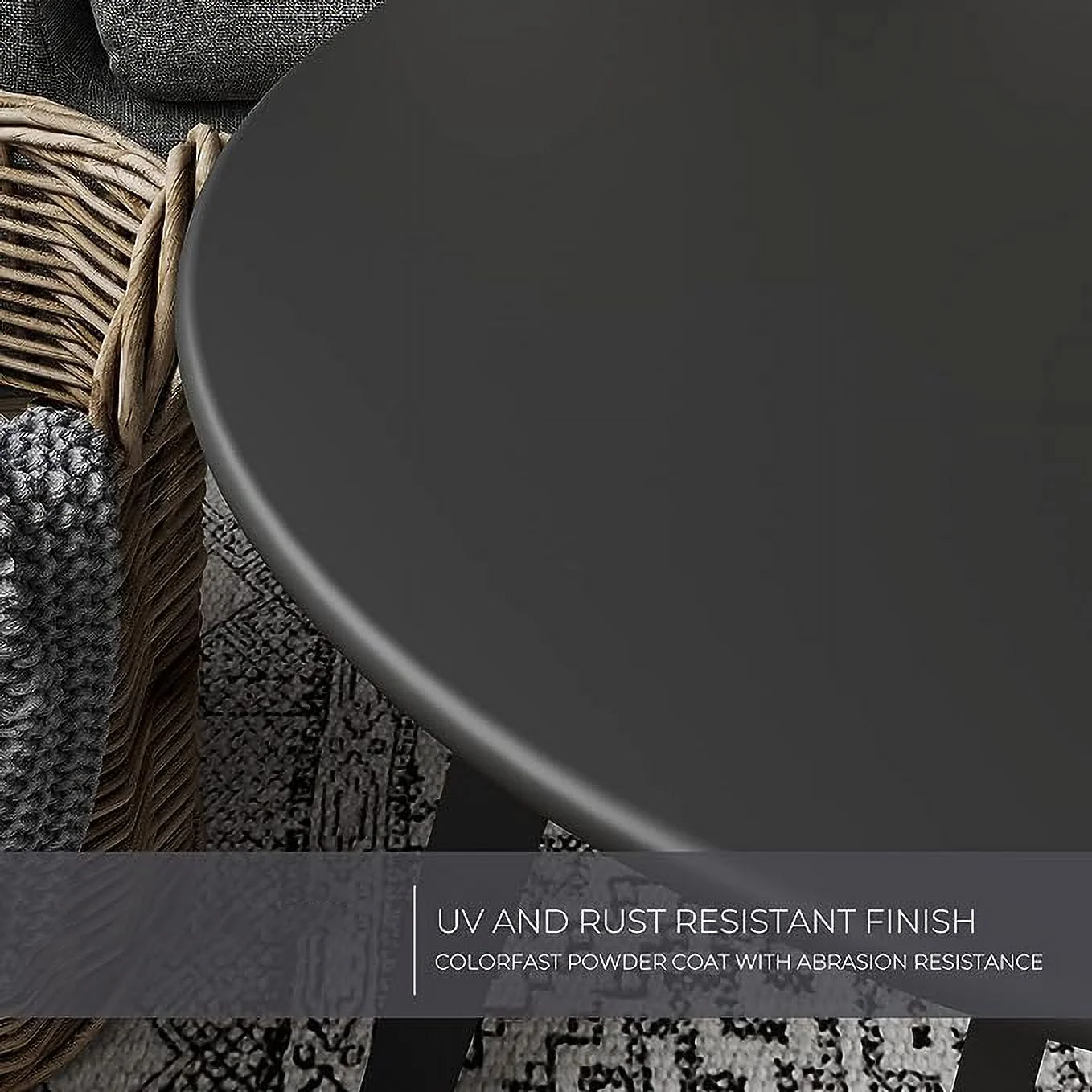 LIFERECORD Small Side Table – Indoor & Outdoor Steel Powder Coated Round Patio Table with Square Legs for Patio, Living Room, Bedroom, Black