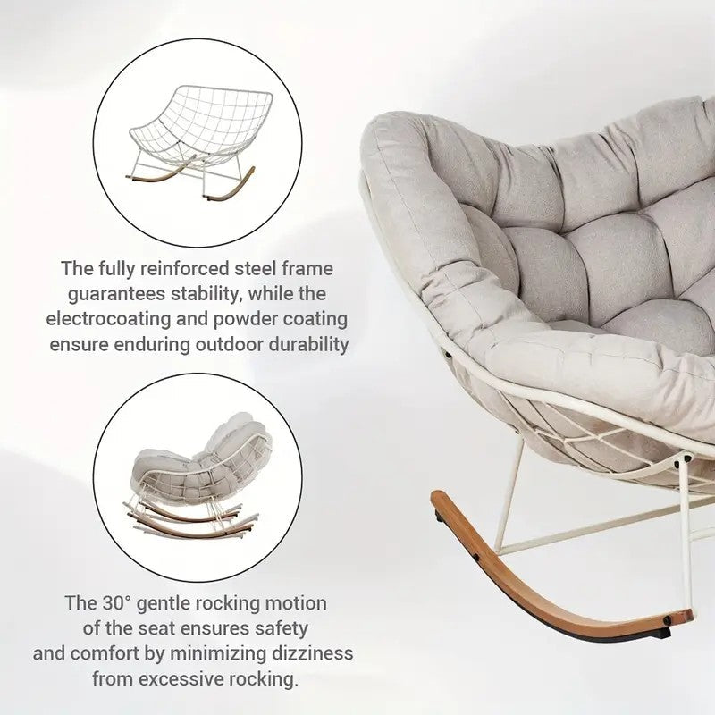 Outdoor Rocking Chair E-Coated Rocking Chair with Cushion Outdoor Rocker Recliner Chair for Patio Porch Garden Backyard, Beige