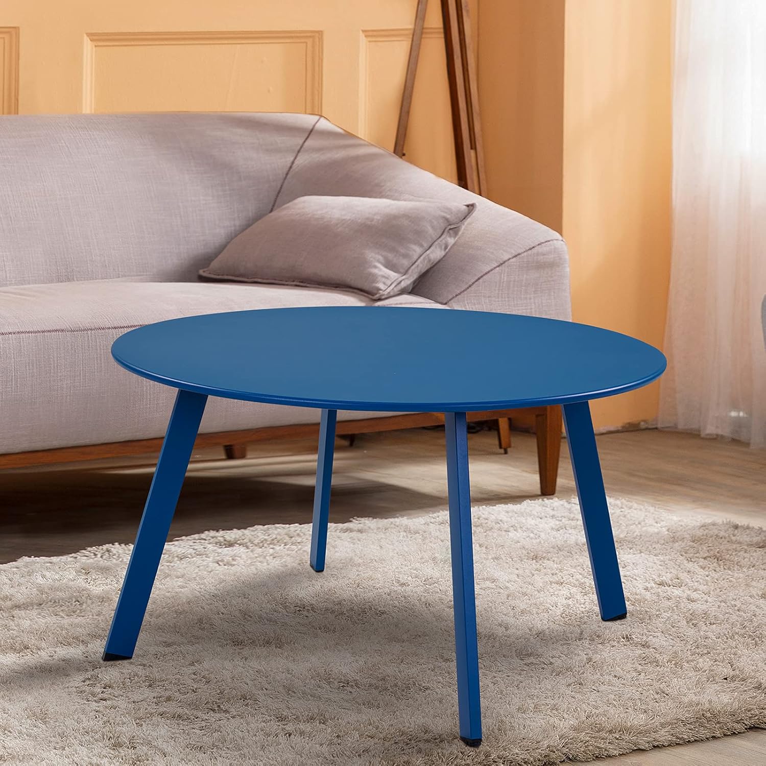 ACCVER 28 Inch Round Outdoor Coffee Table - Weatherproof Steel Patio Side Table for Deck, Backyard Outdoor & Indoor Use, Peacock Blue