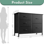 ACCVER 5-Drawer Fabric Dresser with Wood Top & Metal Frame, Closet and Chest for Bedroom, Clothes Storage Organizer, for Living Room, Apartment,Black